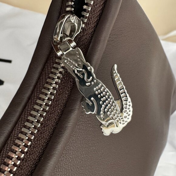 Lacoste Small "Lenglen" Pleated Leather Bag in Brown - Picture 10 of 12